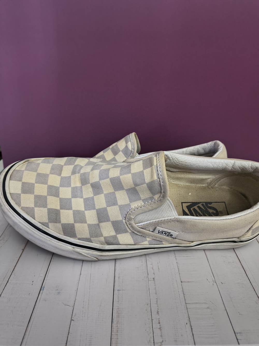 Vans Slip-On Checkerboard Sneakers in Cream and Gray - Men